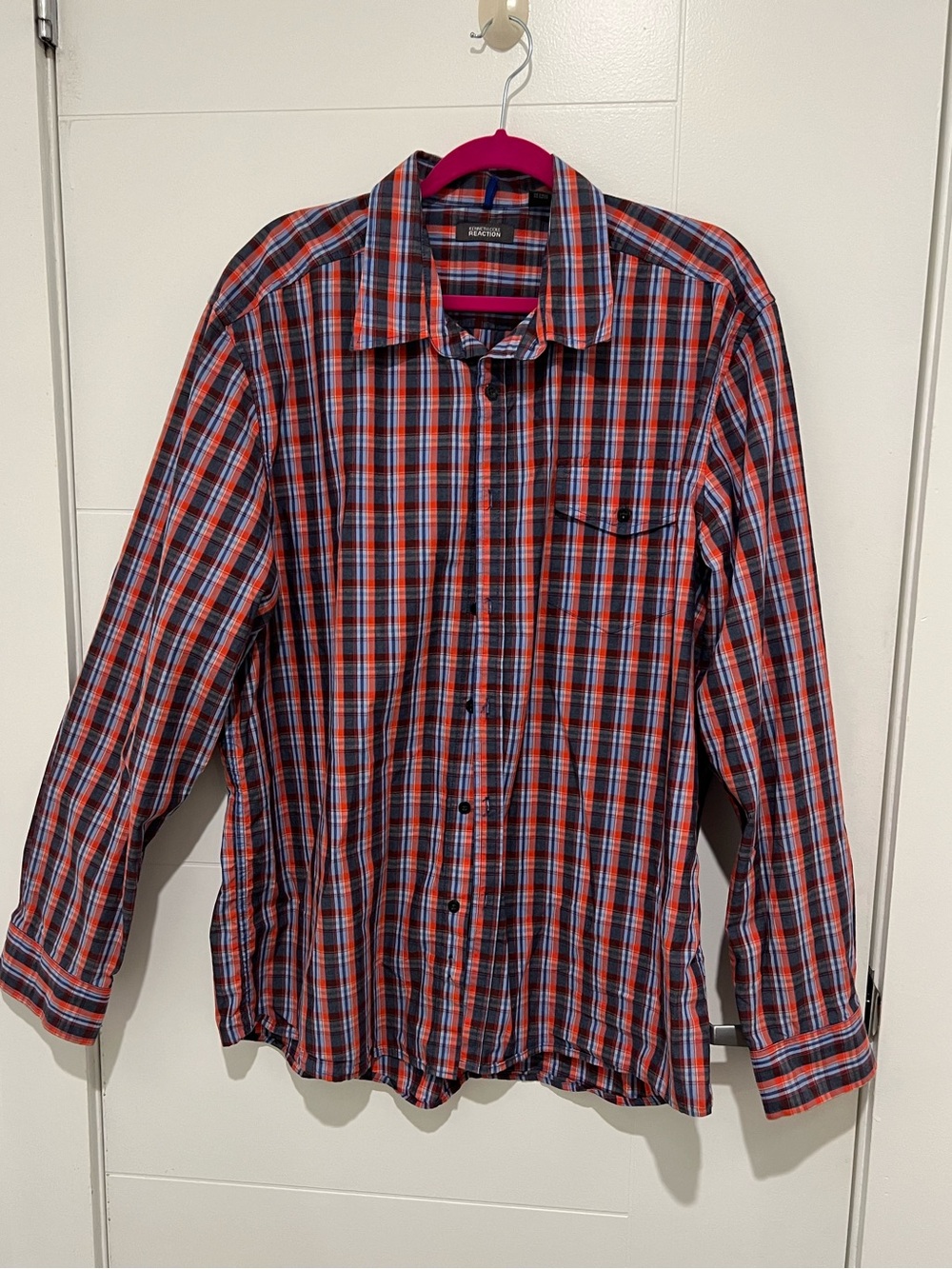 Kenneth Cole Reaction Red and Blue Plaid Button-Down Shirt